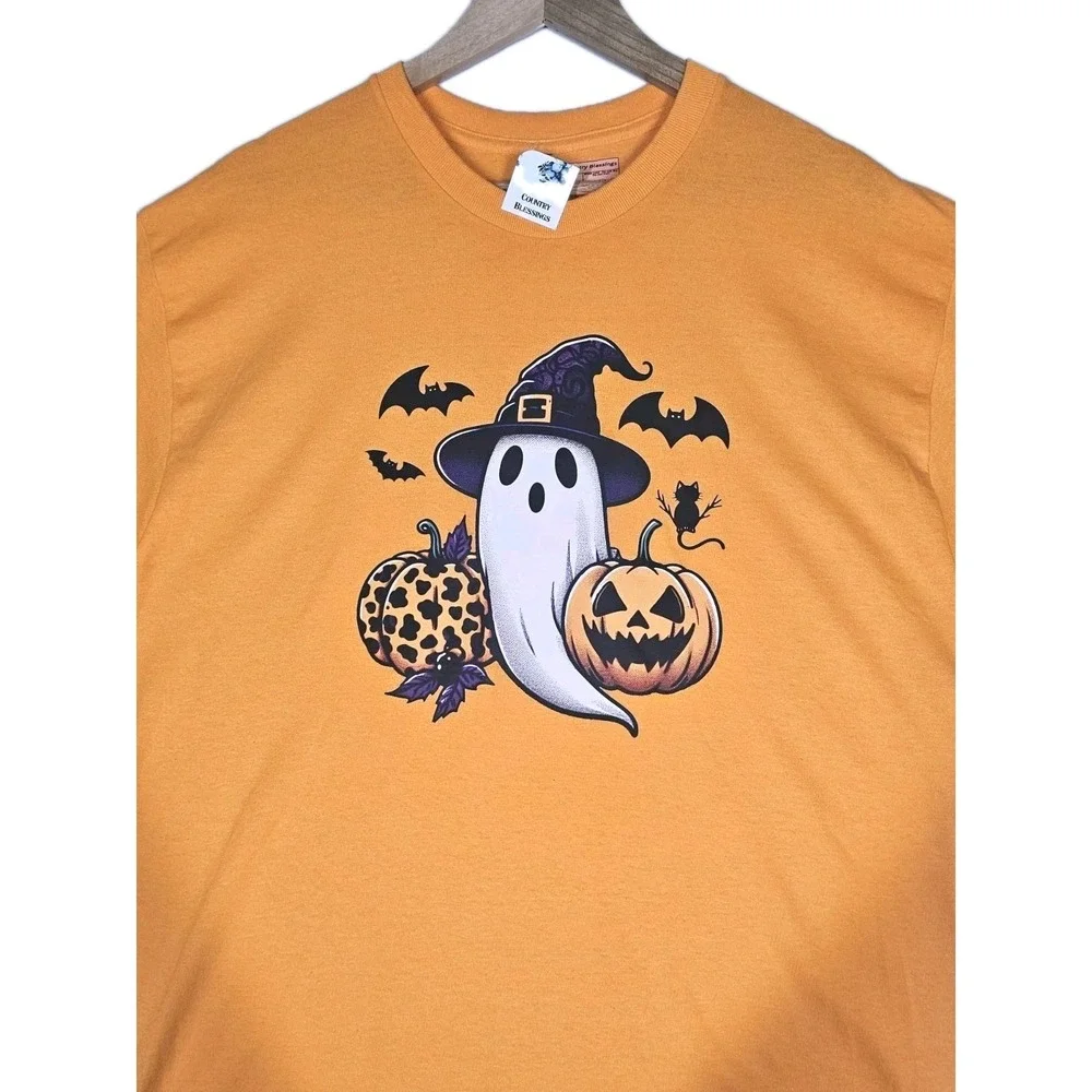 Cute Halloween Ghost With Pumpkins Fall Seasonal Shirt Small Gift Get Together
